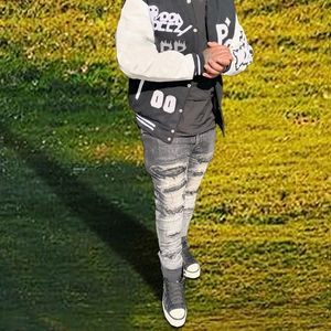 Vestes universitaires d'hiver à col montant pour hommes, patchs de broderie en chenille de style de rue, manches en coton de haute qualité - Product Image 3