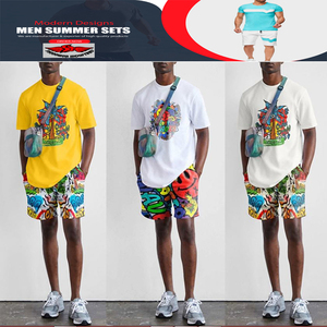 Chándal deportivo de verano de manga corta de alta calidad para hombre, conjuntos de gemelos, camiseta tejida con patrón sólido transpirable y pantalones cortos - Product Image 6