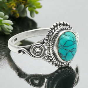 Gorgeous Look 925 Sterling Silver Natural <b>Turquoise</b> Gemstone Oval Shape <b>Ring</b> for Her Handmade Bohemian Jewelry Wholesale Price - Product Image 2