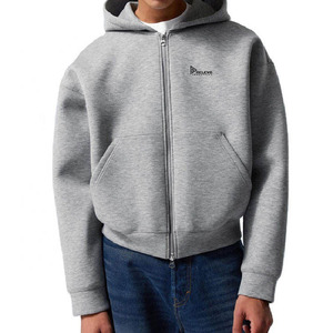 Sweat-shirt gris en molleton épais de haute qualité et très confortable, 100% coton, à fermeture éclair intégrale, coupe courte pour homme - Product Image 1