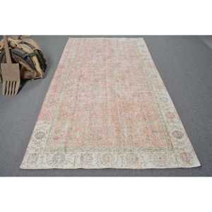 Tapis turc, grand tapis de 4,9 x 8,5 pieds, tapis vintage en laine rayé rose - Product Image 1