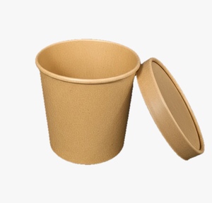 Récipients alimentaires jetables en papier artisanal à mur unique DPAP300 avec couvercles Tasses à crème glacée recyclables - Product Image 5