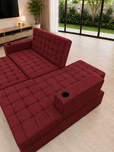 Sofá Cama Tufted Multibed Color Granate Convertible con Almacenamiento y Portavasos para Sala de Estar - Product Image 5