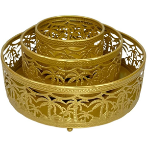 Plateau de service de couleur blanche antique plateau en métal de conception de découpe arabe plateau de service sur le thème du Ramadan à vendre - Product Image 3
