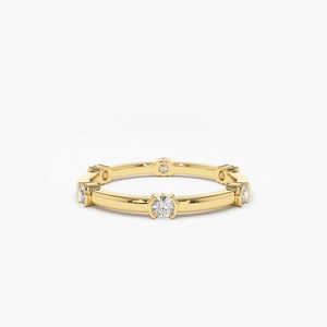 Anillo DE BODA genuino de distancia chapado en oro amarillo y plata 925 diamante natural redondo personalizado Fabricación de joyería de lujo para mujer India - Product Image 1