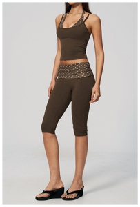 Brown halter <b>crop</b> <b>top</b> set High waist shorts yoga wear Dot pattern sheer layer 2 piece yoga outfit - Product Image 5