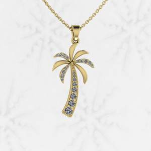 Hermoso Dije de Hoja de Palmera Tropical con Circonita, Oro de 18k y Plata 925, 29x16mm, Joyería Fina Étnica para Aniversario, para Mujer - Product Image 1