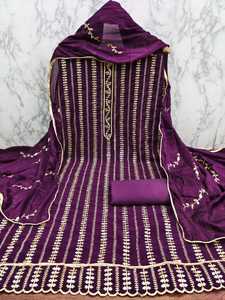 Fausse Georgette avec broderie intérieure en soie douce et travail à la main Matériau de robe multicolore pour femme - Product Image 5