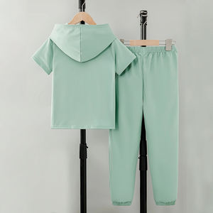 Casual 2pcs Summer Boys' Hooded T-Shirt & Print Joggers Set Breathable Polyester <b>Short</b> Sleeve for Outdoor Wear - Product Image 2