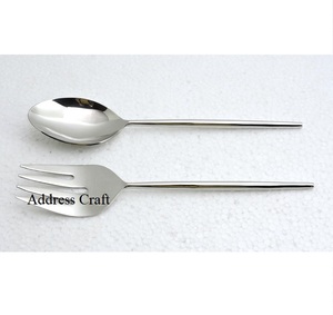 Ensemble de couverts à salade en acier inoxydable poli miroir 18/8, cuillère et fourchette manuelles pour servir les fruits et les aliments, outils à salade très vendus - Product Image 1