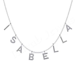 Haute qualité personnalisé créatif Initiale nom Zircon à la mode brillant en argent Sterling cadeau d'anniversaire plaqué or collier pour dame - Product Image 3