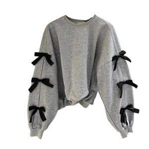 Sudadera informal con lazo azul oscuro, sudadera holgada, ropa informal, tejido ligeramente elástico, adecuada para la primavera - Product Image 1