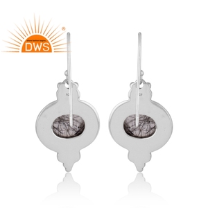 Best Selling Oxidized Sterling Silver Natural Black Rutile Gemstone Trendy Wedding Drop Earrings - Product Image 5