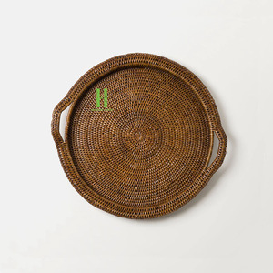 Bandeja de servicio de ratán redonda personalizable, bambú de madera natural para uso doméstico en hoteles y restaurantes, Vietnam - Product Image 4