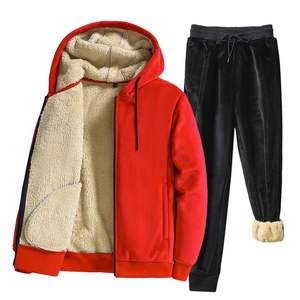 Conjuntos de lana de invierno para hombre, chándales cálidos para hombre, conjunto de dos piezas de cordero grueso de invierno, chaqueta con capucha para hombre - Product Image 4