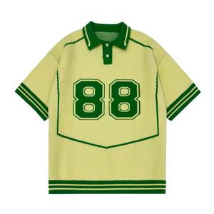 OEM Mesh <b>Striped</b> Custom Short Sleeve Knit Soccer Letter Jersey Mesh Cotton Knitted Football Jerseys <b>T</b>-<b>Shirt</b> Sweater - Product Image 1