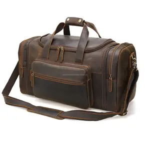 Genuine Leather Travel Bag Custom Leather Traveling Duffel Luggage Bags Made Real Full Grain Leather wholesaler manufacturer