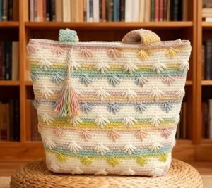 Bolso de Hombro de Ganchillo Hecho a Mano, Color Sólido, Decoración Bordada, Forro de Poliéster, Cierre de Cremallera, Dos Correas, Moda, Compras - Product Image 5