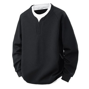Spring and Autumn New Men <b>Henley</b> neck T <b>Shirt</b> Long Sleeve Casual Solid color T-<b>Shirt</b> Fashion Waffle two-piece Sweatshirts - Product Image 3