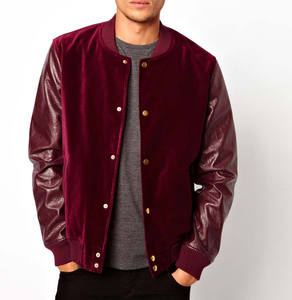 <b>Men</b> <b>Jackets</b> Genuine Leather Sleeve College Varsity <b>Men</b> <b>Velvet</b> <b>Jackets</b> - Product Image 1