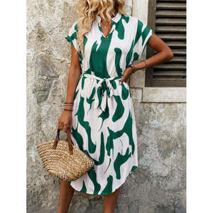Abito Midi Suprem con Collo a V e Cintura in Vita, 37761 - Verde - Product Image 2