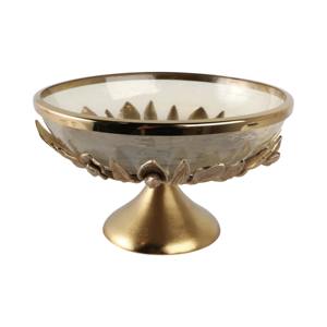 Cuenco Vintage de Metal Dorado y Vidrio, Centro de Mesa Decorativo Elegante, Adecuado para Exhibición en Mesa y Decoración de Interiores, de la India - Product Image 1