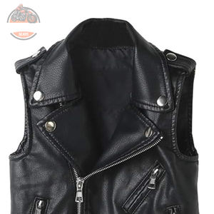 Customizable Logo Waterproof Street Classic Leather Sleeveless Jackets with Custom Embroidery Patches Windproof Feature - Product Image 3