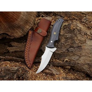 Cuchillo de caza de acero D2 hecho a mano con mango de madera Pakka y hermosa Funda de cuero personalizable compatible con OEM - Product Image 1