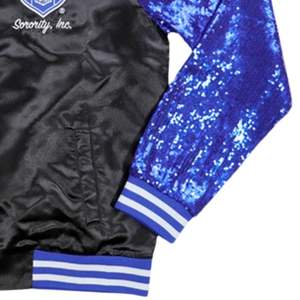 Chaqueta de lentejuelas de la Hermandad Zeta Phi Beta Negro Azul 1920 ropa de vida griega bordado personalizado ZPB brillo Varsity Bomber ropa de fiesta - Product Image 6