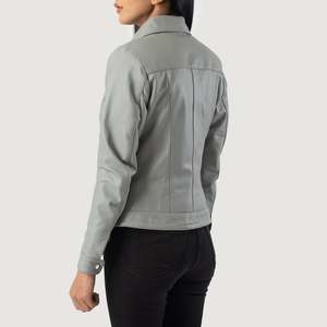 Veste en cuir classique à col gris Vixen pour la saison d'automne - Product Image 5