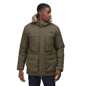 Latest 2023 Winter Arrival Men Olive Green <b>Padded</b> Parka <b>Jackets</b> With Faux Fur on <b>Hood</b> and Pockets on Front - Product Image 1