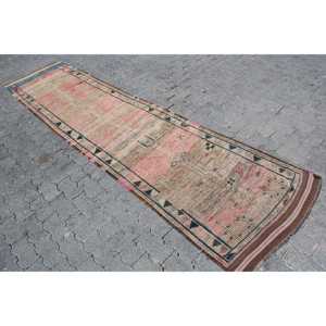 พรมวินเทจ, พรมวิ่งขนาด 2.7x11.3 ฟุต, พรมขนสัตว์สีน้ำตาลชมพู - Product Image 2