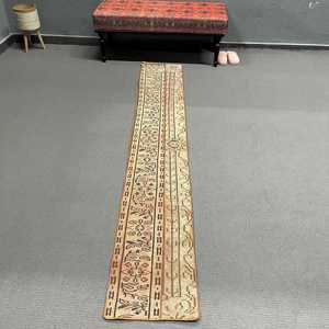 Turkish Vintage Rug, 1.3x8.2 ft Runner Rug, <b>Brown</b> Orange Plants & trees <b>Wool</b> Rug - Product Image 1