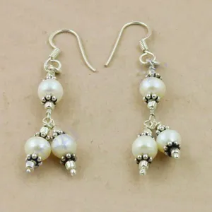 Boucles d'oreilles rondes en argent 925 avec fausses perles, style classique pour femmes, bijoux de mariage - Product Image 2
