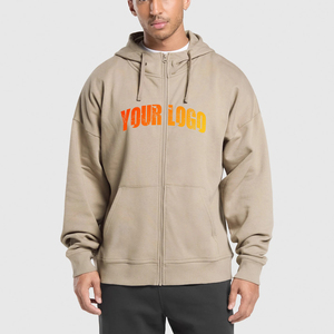 เสื้อฮู้ดดี้โอเวอร์ไซส์ผู้ชาย ผ้าฝ้าย 100% หนานุ่ม สไตล์สตรีทแวร์ ปักลาย 3 มิติ ซิปหน้า ซักแบบสโตนวอช สำหรับฤดูหนาว สไตล์ไฮสตรีท - Product Image 1