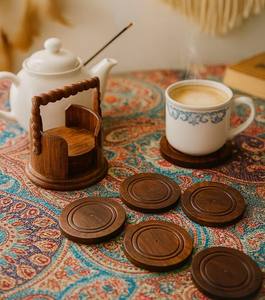 Textured Solid Wood Square <b>Coaster</b> Set Heat Resistant Durable <b>Drink</b> <b>Coasters</b> for Dining Coffee Table Home Decor - Product Image 4