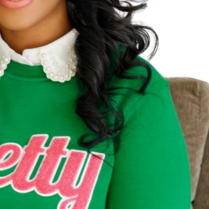 Sudadera de chenilla bonita verde rosa, Jersey de algodón de primera calidad suave, logotipo bordado de hermandad griega, ropa de cuello redondo - Product Image 4