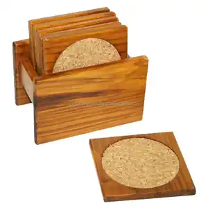 Posavasos interior de madera de Acacia y corcho, soporte de madera de wonderoverside