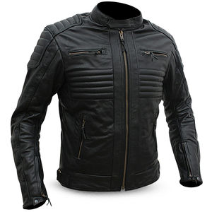 Chaquetas de Motocicleta de Cuero Genuino Negro para Hombre, con Mangas Acolchadas, Cierre Frontal con Cremallera, Chaqueta de Motociclista de Cuero Vacuno Negro para Hombre - Product Image 3