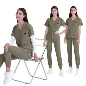 2025 alta calidad personalizada de talla grande con cuello en V diseño lateral Split Top enfermería uniformes conjuntos enfermera Jogger conjuntos - Product Image 4