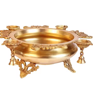 Traditional Brass Urli Bowl Diya Oil <b>Lamp</b> for Home Mandir <b>Floating</b> Flower Decor Weddings Events Temple Pooja Room Decoration - Product Image 5