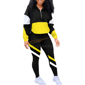 Conjunto Deportivo para Mujer con Bloques de Color, Sudadera con Capucha de Manga Larga y Media Cremallera, con Leggings, Transpirable, Estilo Otoñal - Product Image 6
