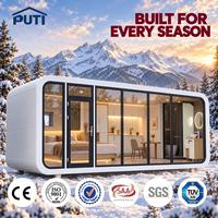 Cabine Apple 20 pieds, maison capsule modulaire préfabriquée, mur en verre panoramique, glamping de luxe, pod de vie portable