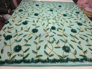 Robe de bal moderne faite à la main, broderie florale 3D, perles, paillettes, dos illusion, nœud en cristal, tissu brodé - Product Image 5