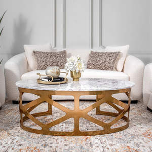 Mesa de té de mármol de diseño moderno con patas de metal para sala de estar de hotel inspirada en el lujo del norte de Europa - Product Image 1