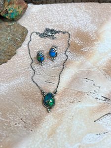 Handmade Sterling Silver <b>Gold</b> Bezel Setting Peacock Dahlia Necklace Earrings <b>Set</b> Floral Artisan <b>Jewelry</b> Colorful Unique Gift for - Product Image 2