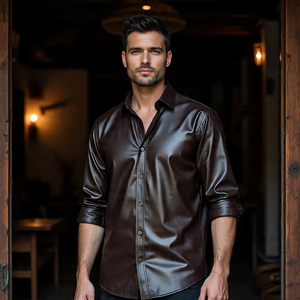 Camisas de cuero de Ciclismo de motor pesado para hombre, camisa de cuero holgada de manga larga para niños, camisa de cuero con letras y botones para hombre - Product Image 4