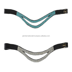 Bande de sourcils de cheval en cuir véritable noir, fait à la main, double vague ou en forme de V, 2 rangées de cristaux d'argent, bande de sourcils bling wave - Product Image 1