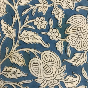 Tela de Algodón Estampada a Mano en Azul Índigo |   Textil Tradicional Indio con Diseño Floral de Vid - Product Image 1