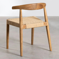 Chaise de salle à manger en teck avec rotin synthétique moderne, meubles d'extérieur et d'intérieur, salle à manger, patio, jardin - Sania
